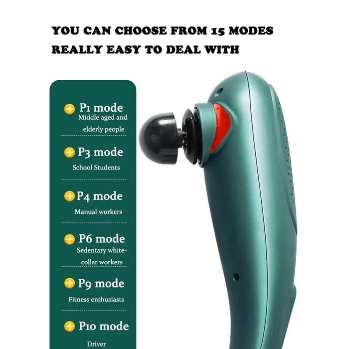 6-In-1 Handheld Massager 15 Modes Heating & Vibration Green
