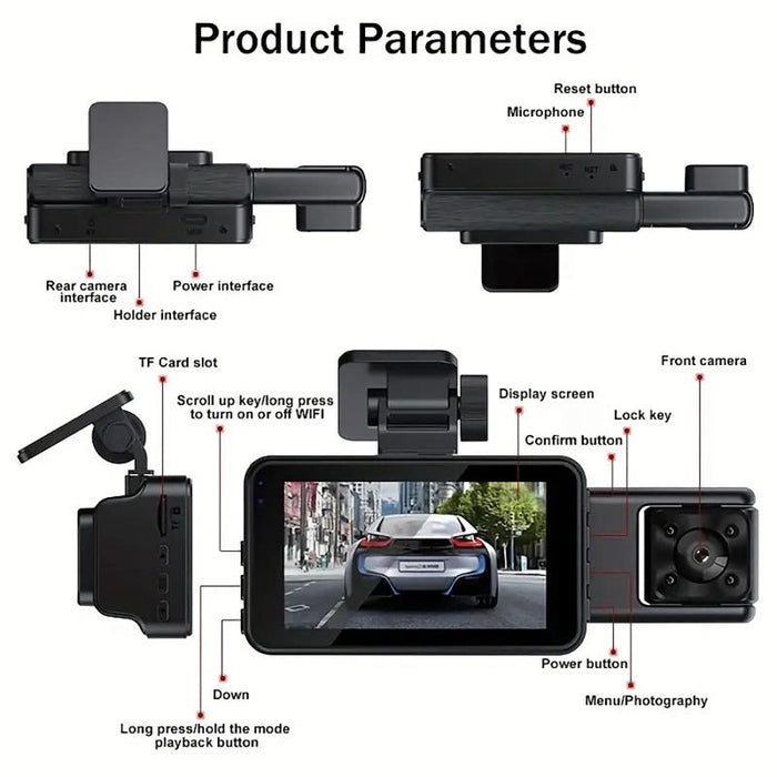 3 Lens 1080P Night Vision Wifi Driving Recorder