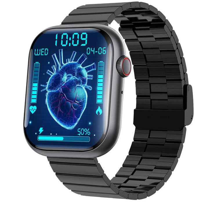 2.1 Inch Smart Watch With Blood Sugar / Oxygen Monitoring Sos Alarm 100+ Sports Modes Black