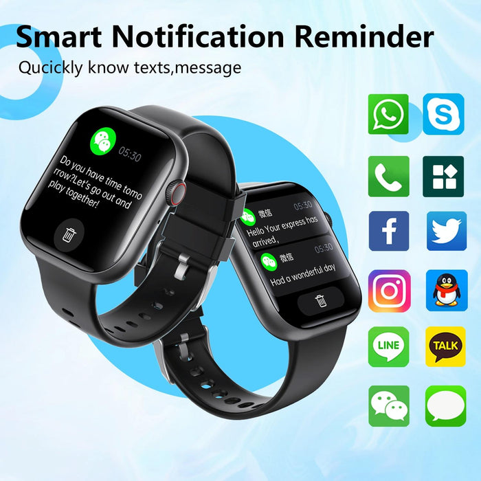 2.1 Inch Smart Watch With Blood Sugar / Oxygen Monitoring Sos Alarm 100+ Sports Modes Black