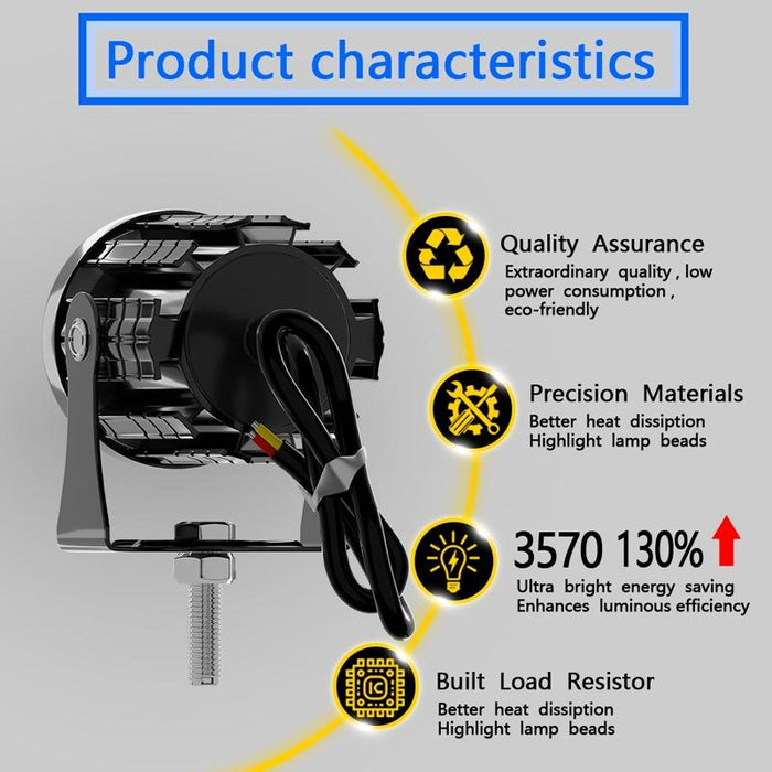 1Pair 12V - 85V Motorcycle Headlights Dual - Colour Automotive Led Working Headlights Colour: White + White Light With Flashing