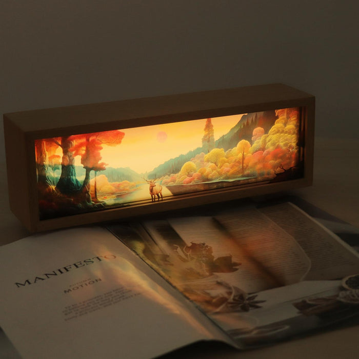 Wooden Acrylic Atmosphere Lightbox 3 Colour Touch Control Beech