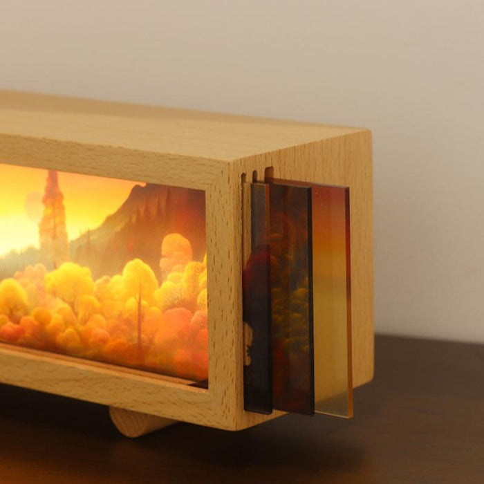 Wooden Acrylic Atmosphere Lightbox 3 Colour Touch Control Beech