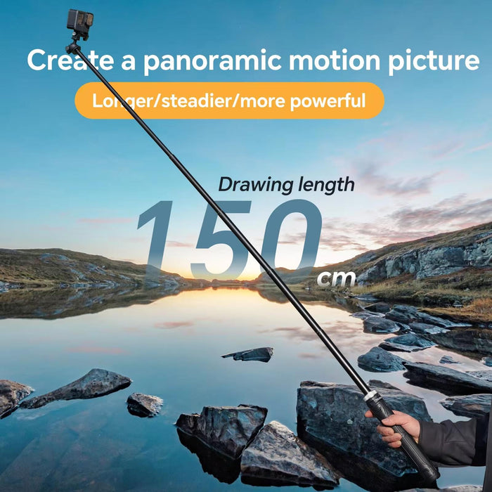 360 Degree Rotation 1.5M Selfie Stick Foldable Tripod For Gopro Hero / Insta360 / Dji Osmo Action Black