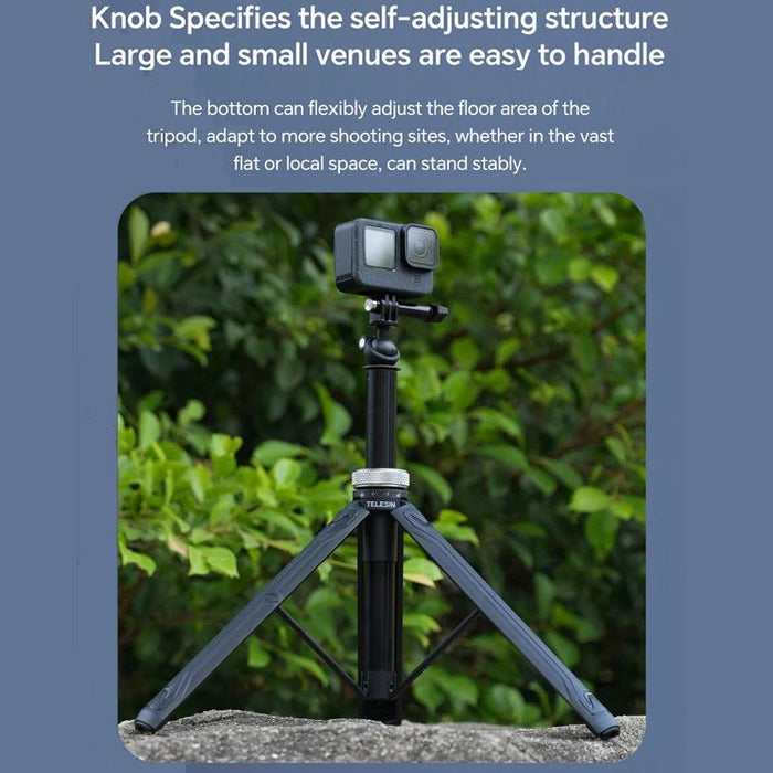 360 Degree Rotation 1.5M Selfie Stick Foldable Tripod For Gopro Hero / Insta360 / Dji Osmo Action Black