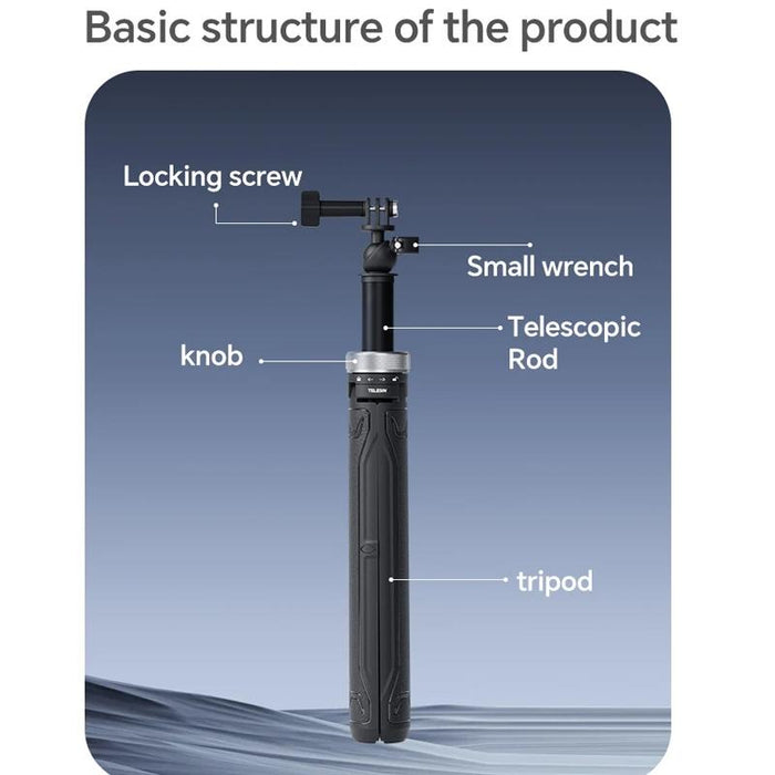 360 Degree Rotation 1.5M Selfie Stick Foldable Tripod For Gopro Hero / Insta360 / Dji Osmo Action Black