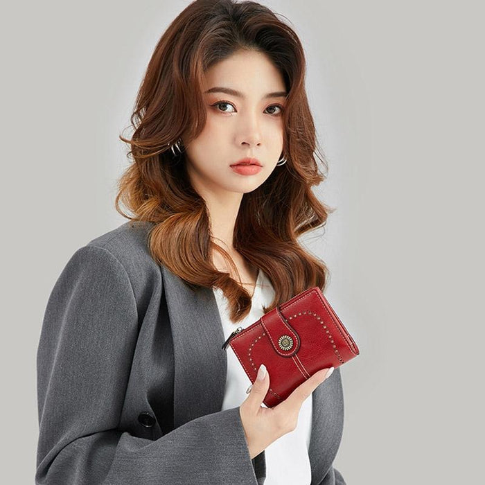 Rfid-Blocking Women'S Wallet With Multi Card Slots And Zipper Closure