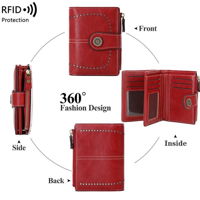 Rfid-Blocking Women'S Wallet With Multi Card Slots And Zipper Closure