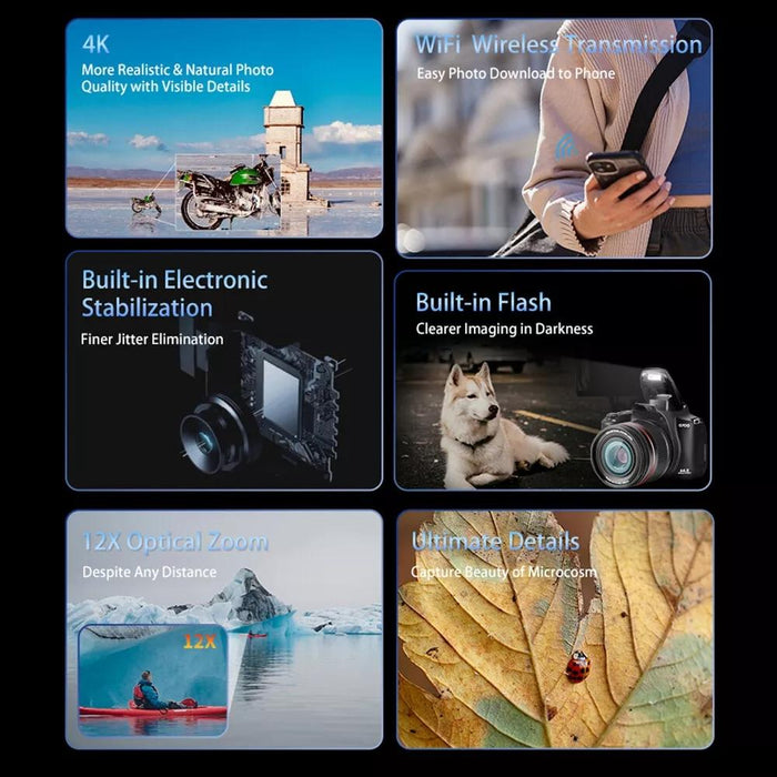 4K Wifi Camcorder With 12X Optical Zoom