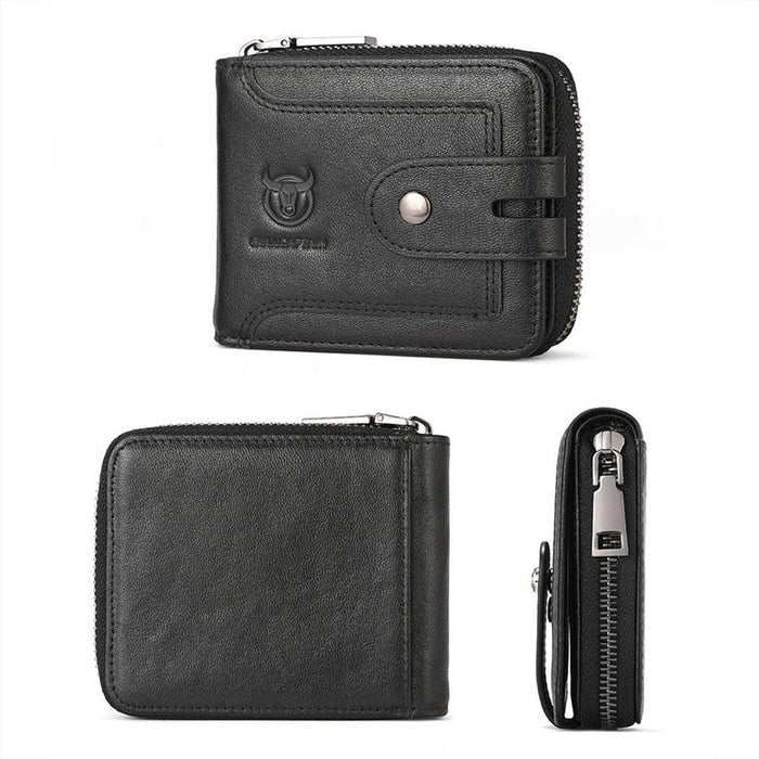 232 Rfid Anti-Theft Cowhide Men Zipper Wallet Vintage Business Card Holder