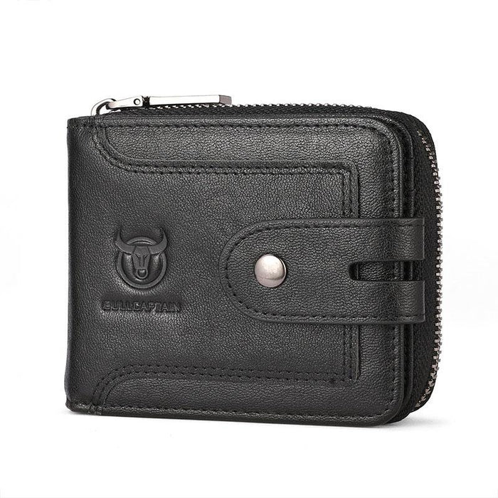 232 Rfid Anti-Theft Cowhide Men Zipper Wallet Vintage Business Card Holder