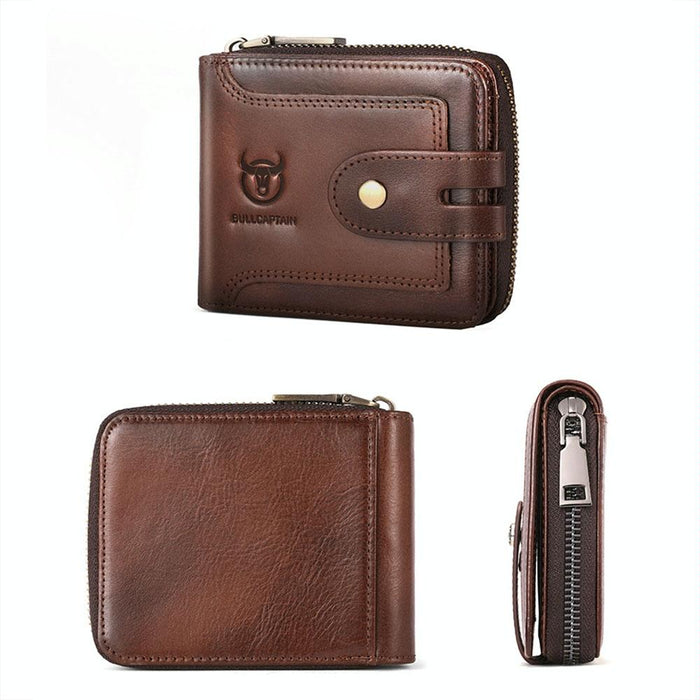 232 Rfid Anti-Theft Cowhide Men Zipper Wallet Vintage Business Card Holder