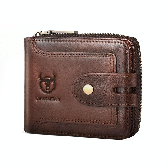 232 Rfid Anti-Theft Cowhide Men Zipper Wallet Vintage Business Card Holder