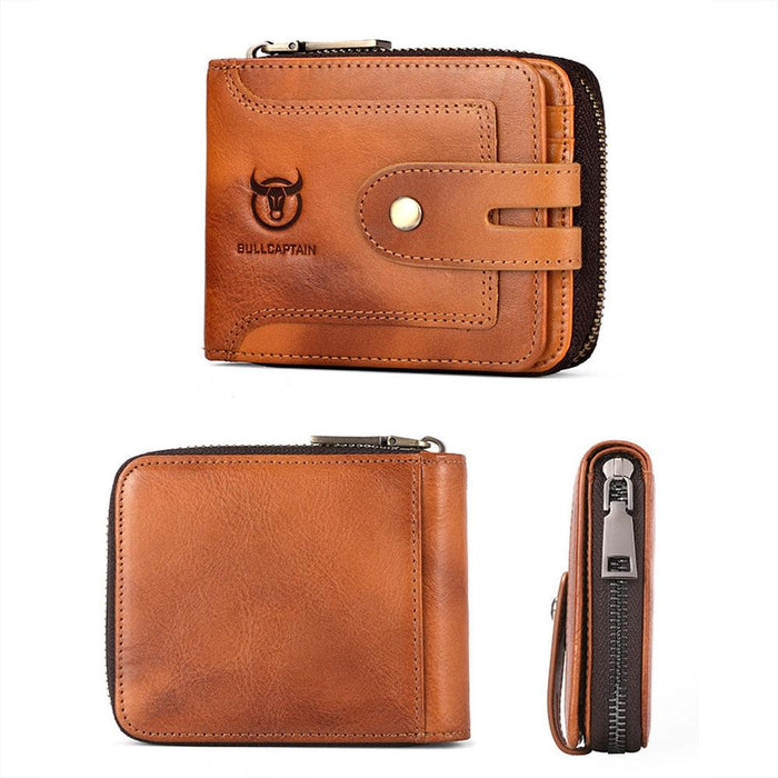 232 Rfid Anti-Theft Cowhide Men Zipper Wallet Vintage Business Card Holder