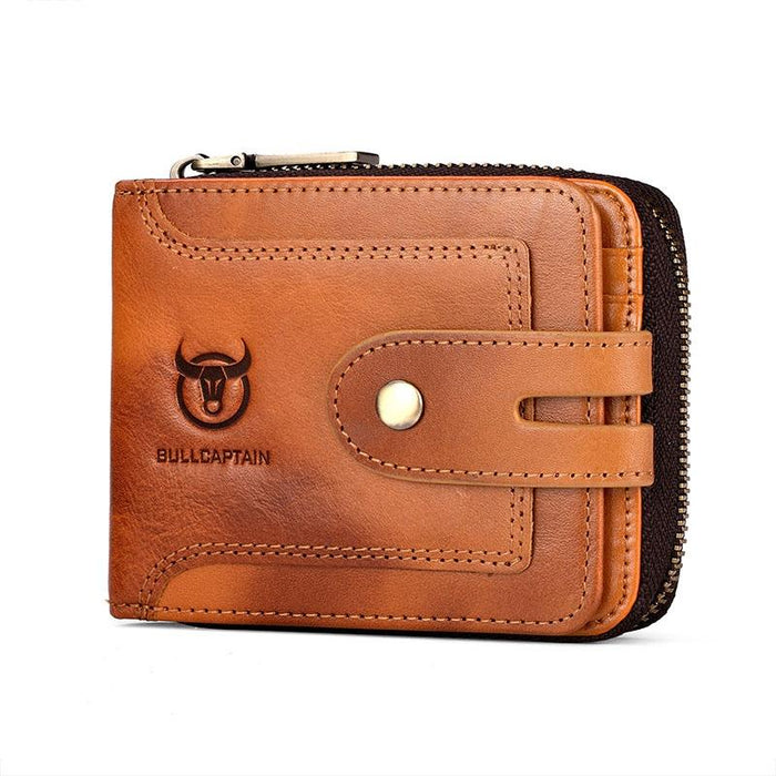 232 Rfid Anti-Theft Cowhide Men Zipper Wallet Vintage Business Card Holder