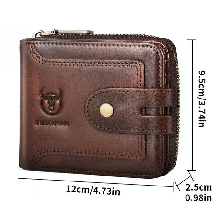 232 Rfid Anti-Theft Cowhide Men Zipper Wallet Vintage Business Card Holder