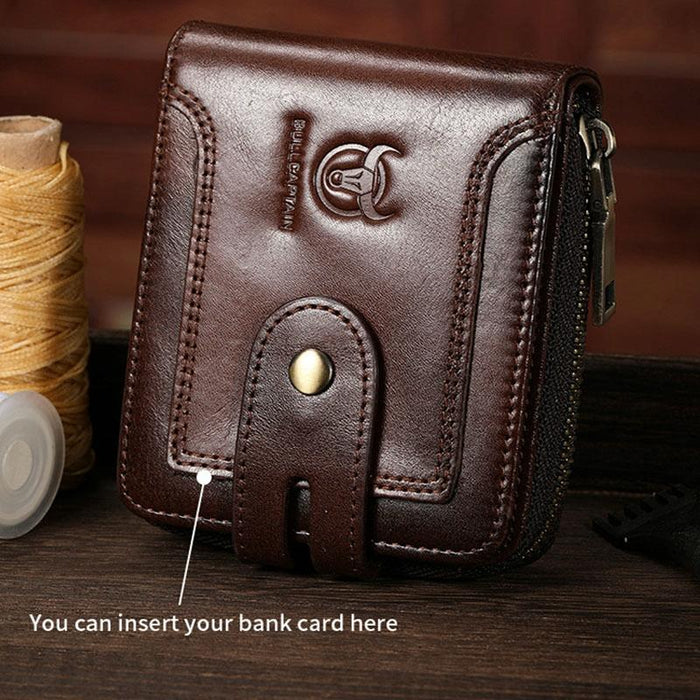 232 Rfid Anti-Theft Cowhide Men Zipper Wallet Vintage Business Card Holder