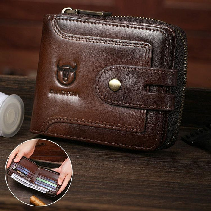 232 Rfid Anti-Theft Cowhide Men Zipper Wallet Vintage Business Card Holder