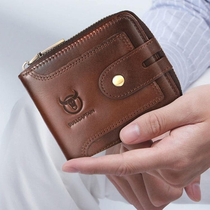 232 Rfid Anti-Theft Cowhide Men Zipper Wallet Vintage Business Card Holder
