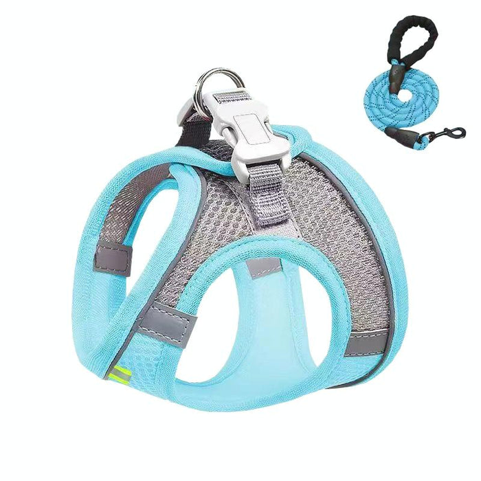 Breathable Reflective Dog Harness With Leash Blue+1.5M
