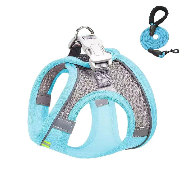 Breathable Reflective Dog Harness With Leash Blue+1.5M
