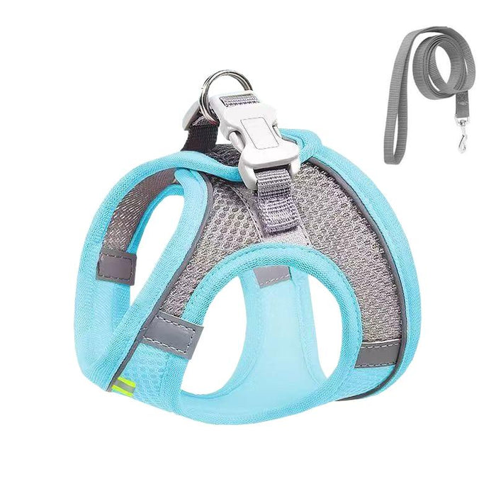 Breathable Reflective Dog Harness With Leash Blue+1.5M