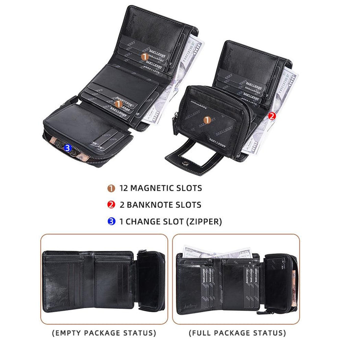 Rfid Anti Theft Tri Fold Wallet With Multi Card Slots & Zipper Baellerry