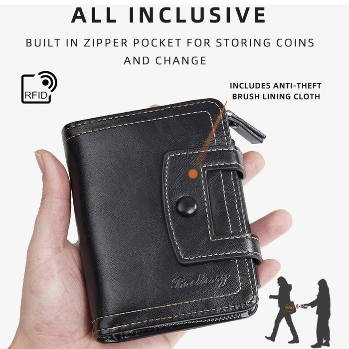 Rfid Anti Theft Tri Fold Wallet With Multi Card Slots & Zipper Baellerry