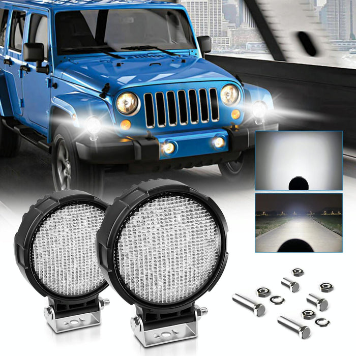 14W 9 - 30V Floodlight Mixed Luminous 4 Inch Round Work Light With Wire Set