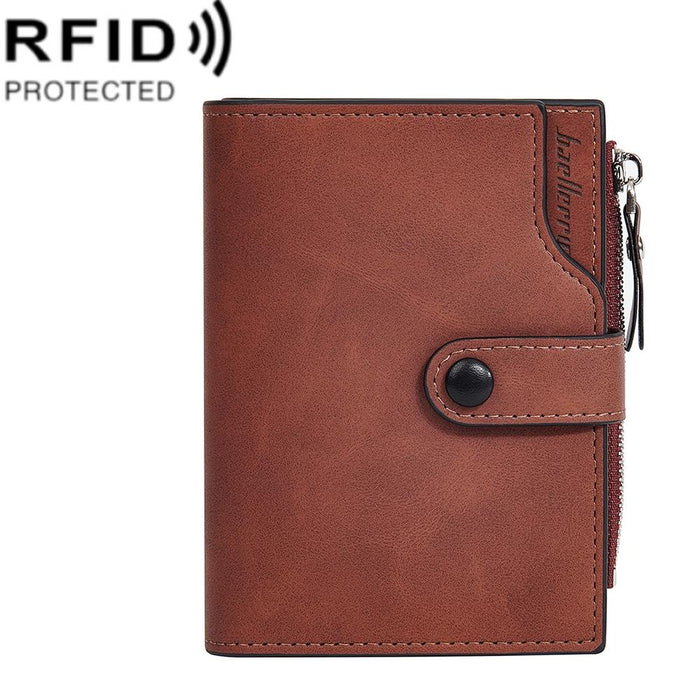 Rfid Anti Theft Tri Fold Short Wallet With Zipper Light Brown