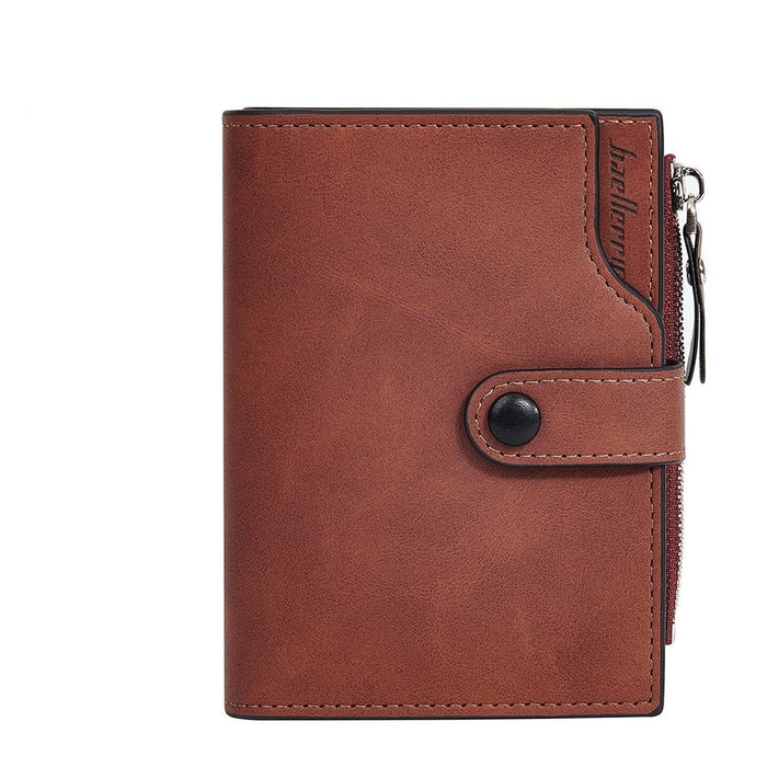 Rfid Anti Theft Tri Fold Short Wallet With Zipper Light Brown