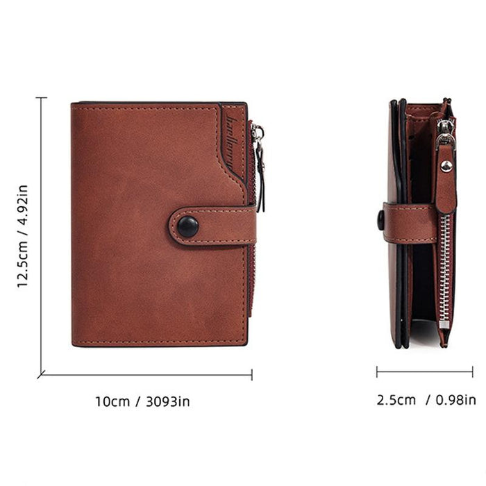 Rfid Anti Theft Tri Fold Short Wallet With Zipper Light Brown