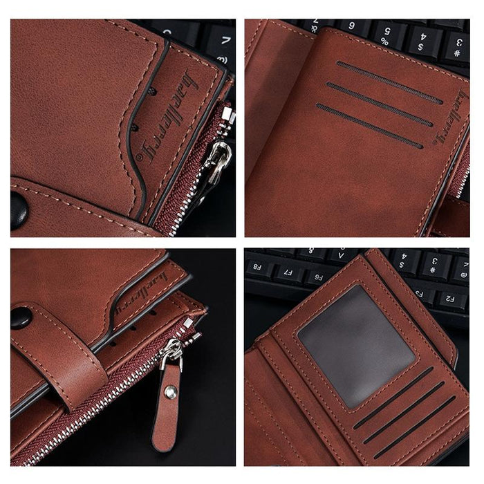 Rfid Anti Theft Tri Fold Short Wallet With Zipper Light Brown
