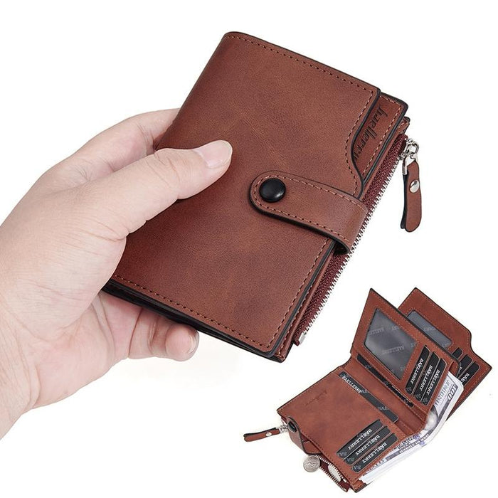 Rfid Anti Theft Tri Fold Short Wallet With Zipper Light Brown