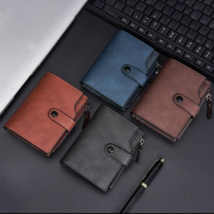 Rfid Anti Theft Tri Fold Short Wallet With Zipper Light Brown