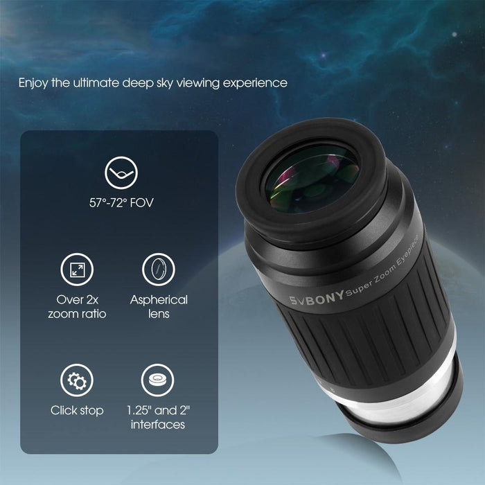 1.25 / 2 Inch Universal Astronomy Wide Angle Zoom Eyepiece 8-20Mm 57-72 Degrees