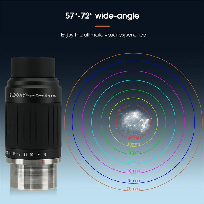 1.25 / 2 Inch Universal Astronomy Wide Angle Zoom Eyepiece 8-20Mm 57-72 Degrees