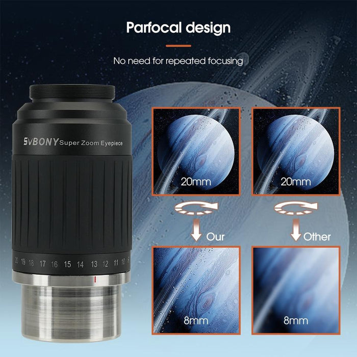 1.25 / 2 Inch Universal Astronomy Wide Angle Zoom Eyepiece 8-20Mm 57-72 Degrees