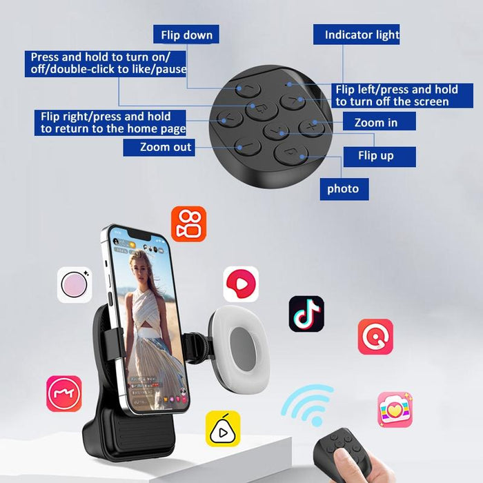 Phone Camera Grip W / Cold Shoe Bluetooth Remote & Fill Light