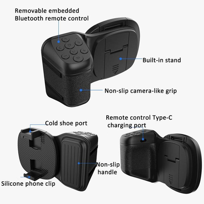 Phone Camera Grip W / Cold Shoe Bluetooth Remote & Fill Light