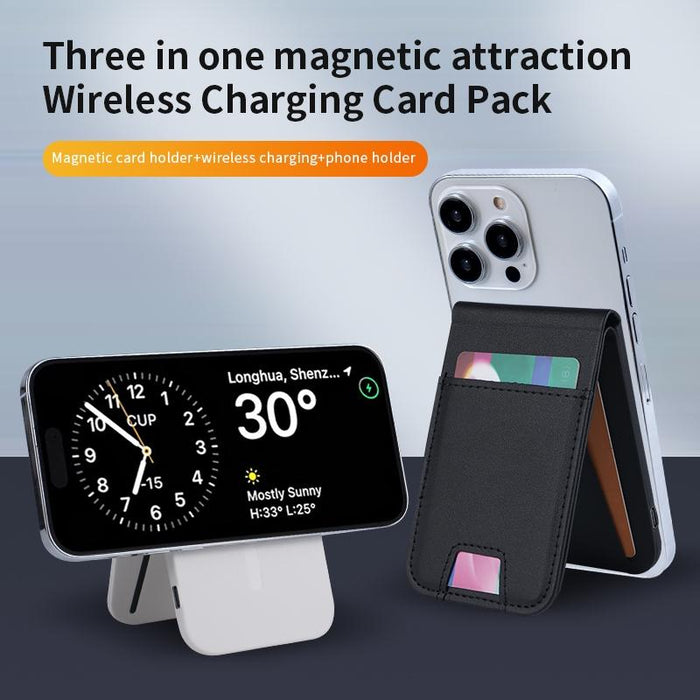 3 In 1 Magnetic Wireless Charger With Card Holder And Phone Bracket