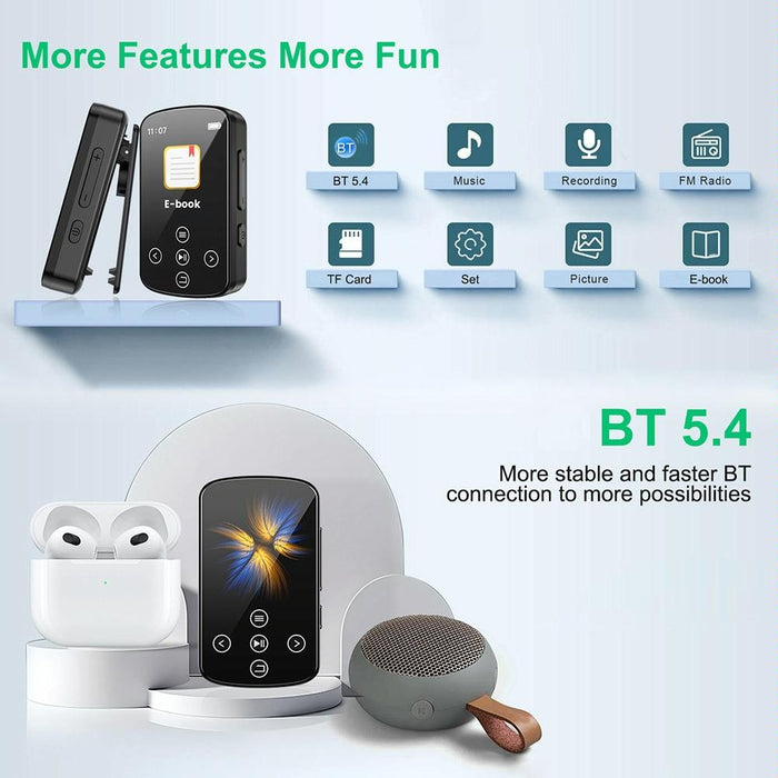 Touch Screen Mp3 Bluetooth Music Player 128Gb Memory Hifi Sports Clip