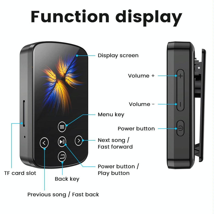 Touch Screen Mp3 Bluetooth Music Player 128Gb Memory Hifi Sports Clip