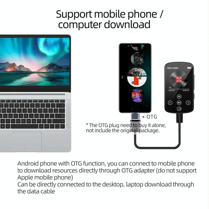 Touch Screen Mp3 Bluetooth Music Player 128Gb Memory Hifi Sports Clip