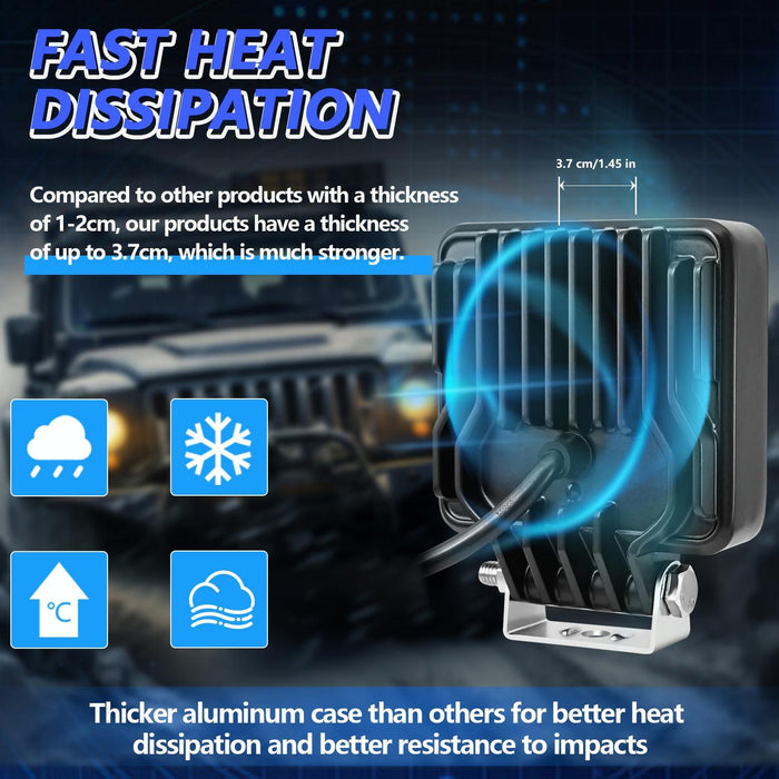 14W 9 - 30V 4 Inch Mixed Luminous Square Floodlight With Wire Set