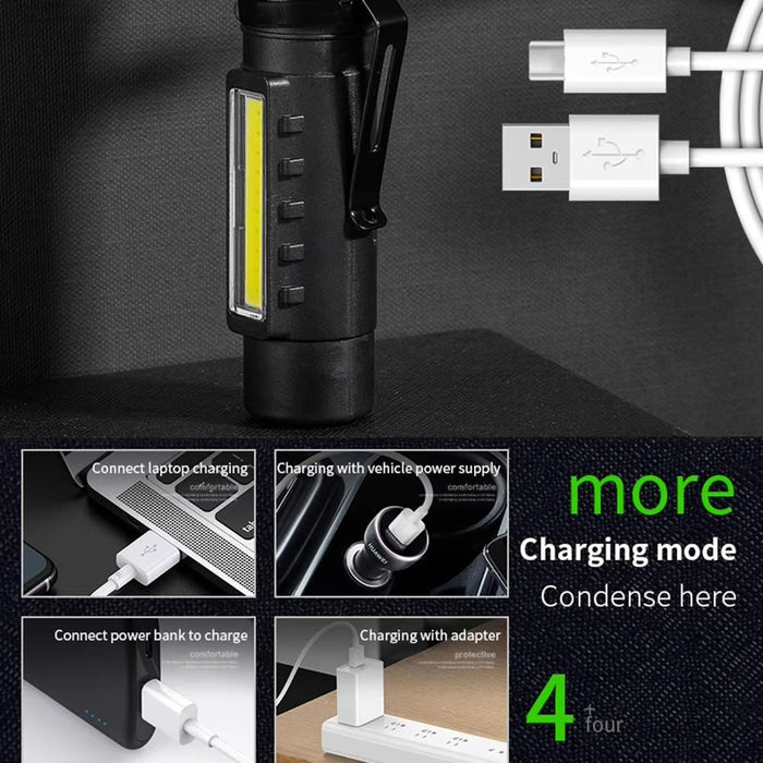 Usb Rechargeable Cob Flashlight For Camping