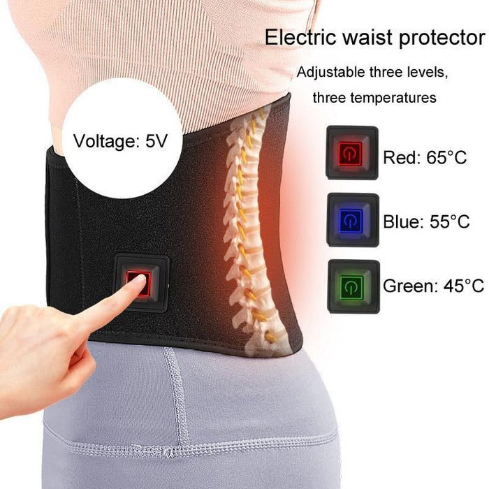 Adjustable Usb Heated Waist Belt For Sports Therapy Black