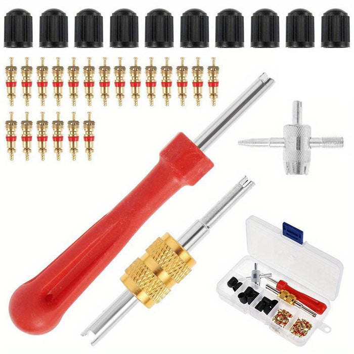33-Piece Tire Valve Core Repair Kit For Cars And Bicycles