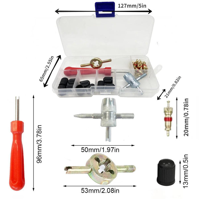 33-Piece Tire Valve Core Repair Kit For Cars And Bicycles