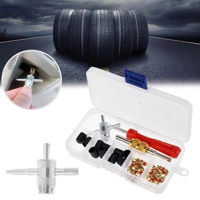 33-Piece Tire Valve Core Repair Kit For Cars And Bicycles